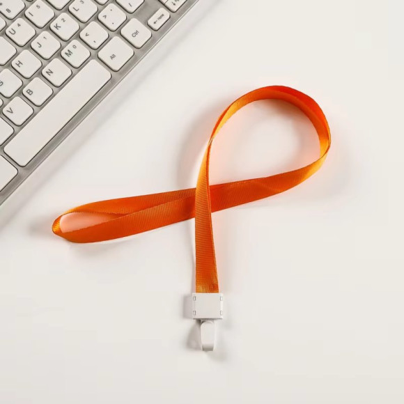 Шнурок для бейджа помаранчевий 15 мм з пластиковою кліпсою