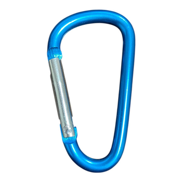 Сувенірний алюмінієвий карабін блакитний 32*57 для ключів на застібці без фіксатора