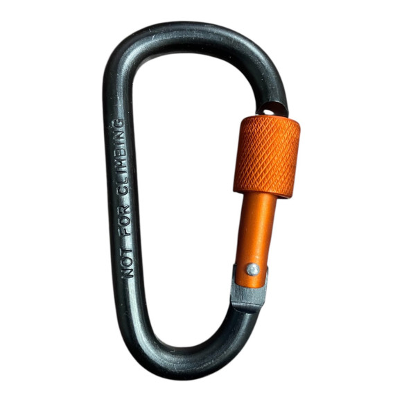 Сувенірний алюмінієвий карабін чорно-помаранчевий 40*77 для ключів на застібці з фіксатором